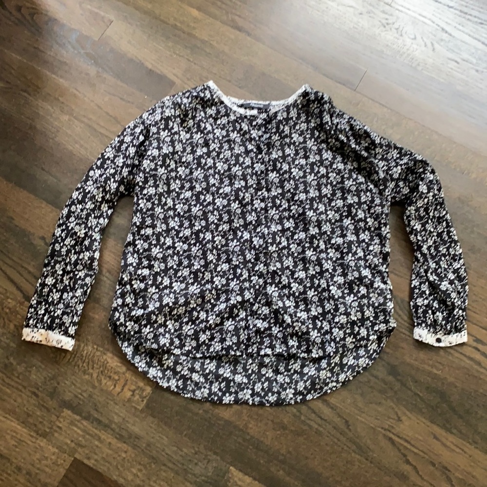 Madewell Floral Black and White Button Shirt XXS